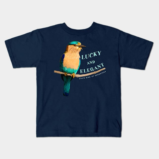 bird of luck and elegance Kids T-Shirt by MusicianCatsClub